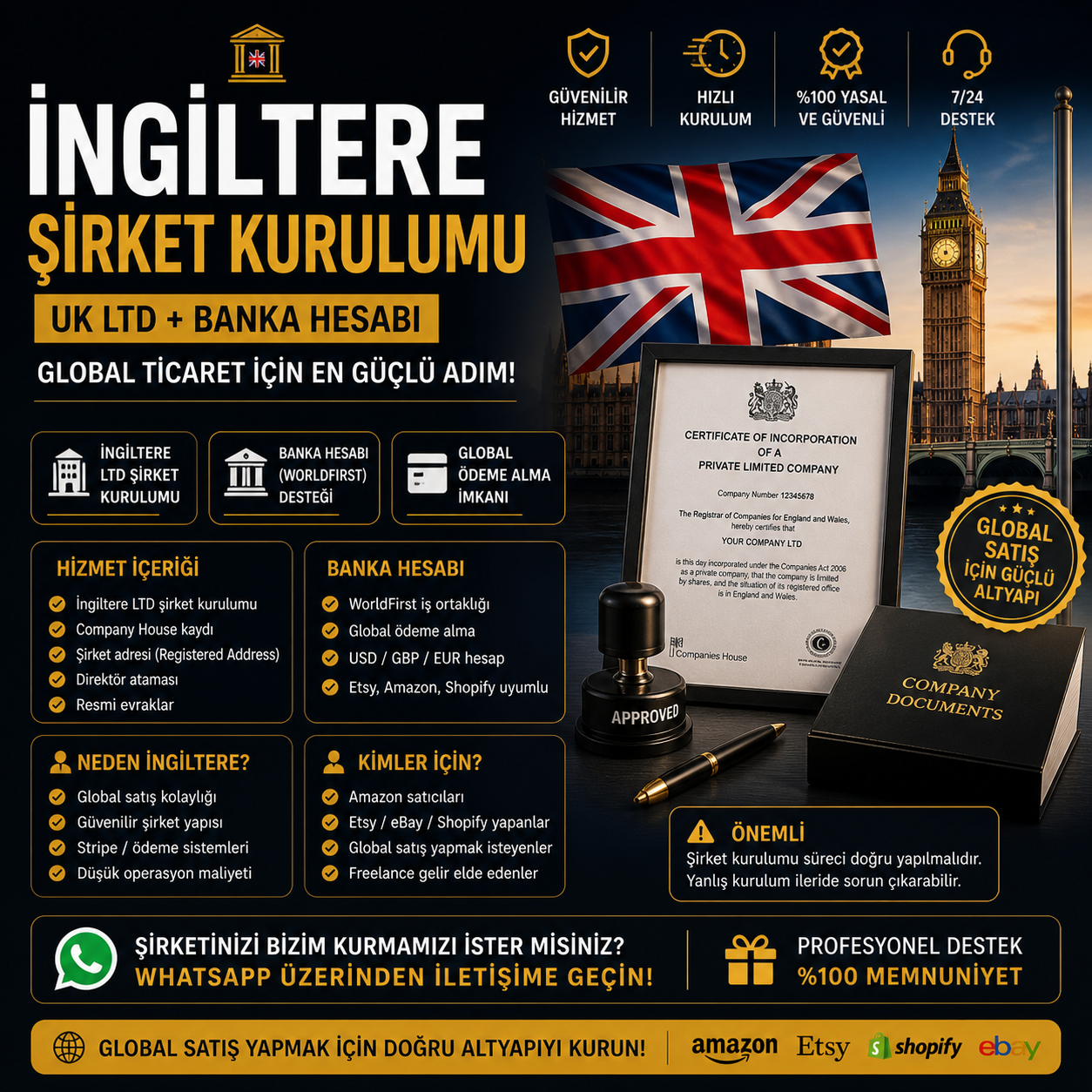 İngiltere Şirket Kurulumu | UK LTD + Banka Hesabı (Global Ticaret İçin)
