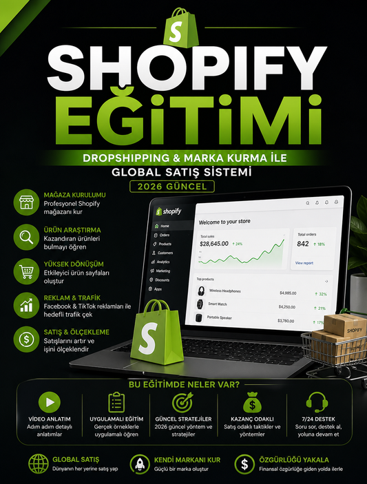 Shopify Eğitimi | Dropshipping & Marka Kurma ile Global Satış (2026 Güncel)